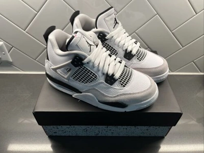 Pre-owned Nike Air Jordan 4 Retro Military Black 408452-111 Gs Size 5y Brand In Hand In White/black-neutral Grey