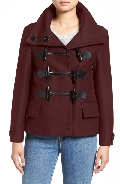 Pre-owned Burberry Brit Craysmoore Toogle Gabardine Peacoat Deep Claret $1295 2, 6, 12 In Red