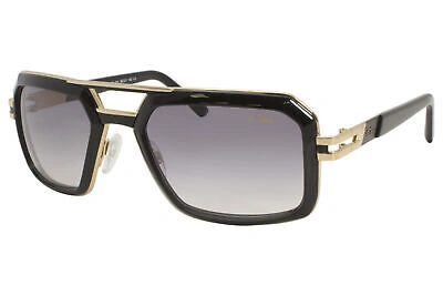 Pre-owned Cazal 9094 001 Sunglasses Men's Black-gold/grey Gradient Lenses Rectangular 56mm In Gray