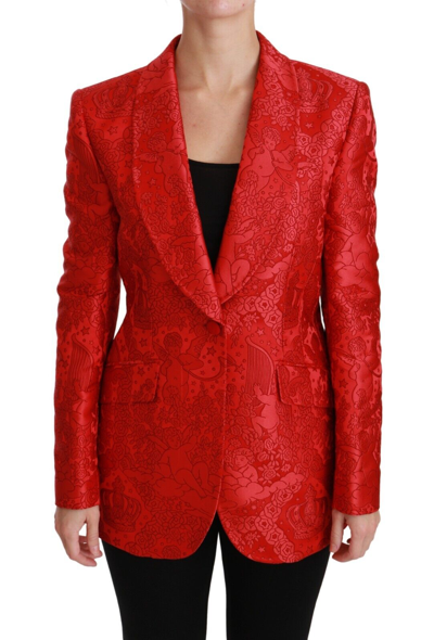 Pre-owned Dolce & Gabbana Red Floral Angel Blazer Coat Jacket It46 / Us12 / L Rrp $3000