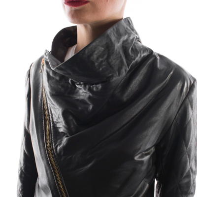 Pre-owned Handmade Italian  Women Genuine Lamb Leather Biker Jacket Black