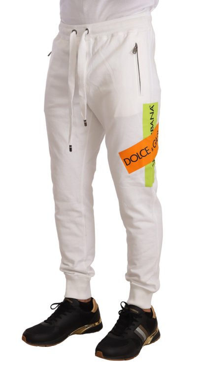 Pre-owned Dolce & Gabbana Pants White Cotton Logo Patch Sweatpants Jogging S. It50 / L