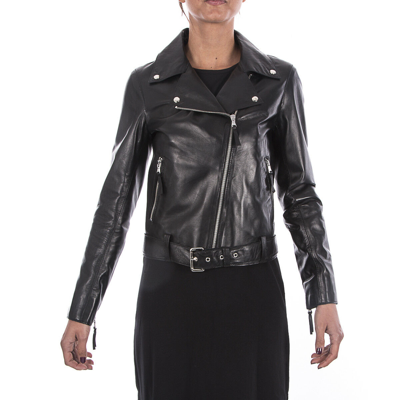 Pre-owned Handmade Italian  Women Genuine Lamb Leather Biker Jacket Black