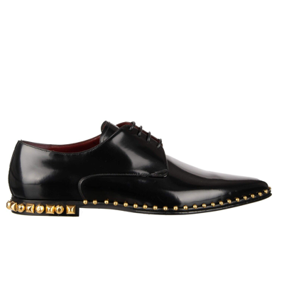 Pre-owned Dolce & Gabbana Studded Patent Leather Derby Shoes Millennials Black 11046