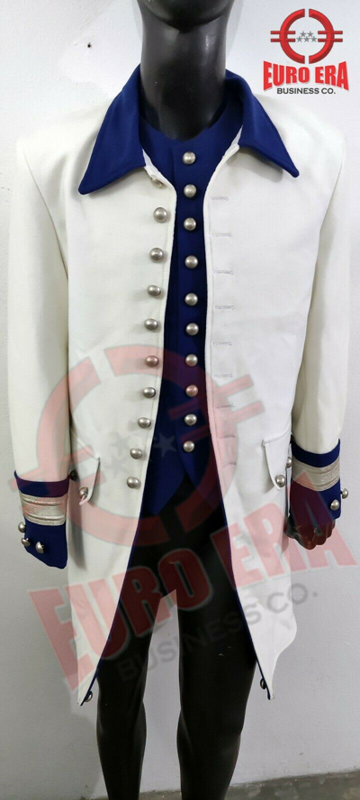 Pre-owned Euro Era Napoleonic Spanish Staff Officer Frock Coat With Vest In All Sizes In White & Royal Blue