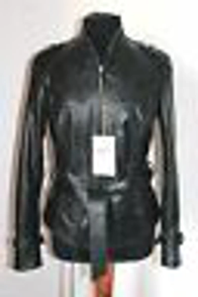 Pre-owned Handmade Italian  Women Soft Lambskin Leather Slim Fit Fitted Jacket Black Xl