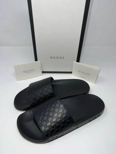 Pre-owned Gucci Authentic  Black Sandals Gg Logo Size 37 Brand With Box And Tags