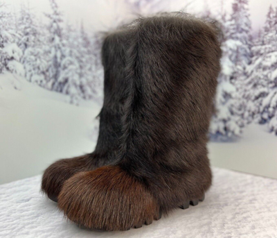 Pre-owned Litvin Brown Goat Fur Boots For Men, Winter Snow Boots, Mukluks, Mongolian Boots