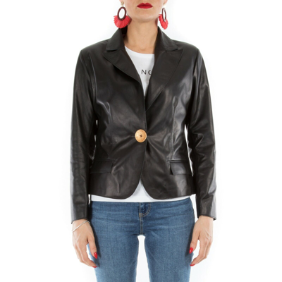 Pre-owned Handmade Italian  Women Lamb Genuine Leather Blazer Jacket Lightweight Black