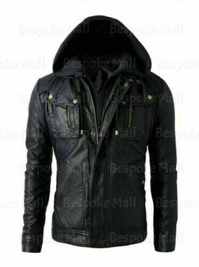 Pre-owned Handmade Women's Black Designed Motorcycle Genuine Cowhide Leather Jacket Hoodie-589