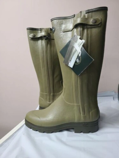 Pre-owned Le Chameau Boots Chasseur Olive Leather Lined Size 15 Free Shipping In Green