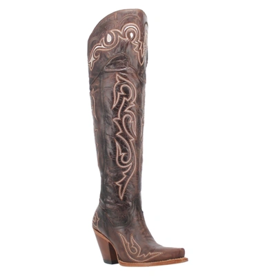 Pre-owned Dan Post ® Ladies Kommotion Chocolate Snip Toe Tall Leather Boot Dp4342 In Brown
