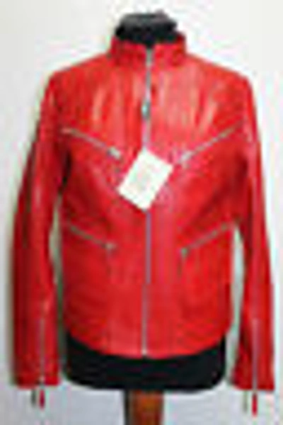 Pre-owned Handmade Italian  Women Lambskin Biker Leather Slim Fit Jacket Red Size M