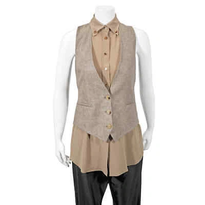 Pre-owned Burberry Ladies Cedar Brown Melange Silk Shirt Detail Linen Remodeled Vest,