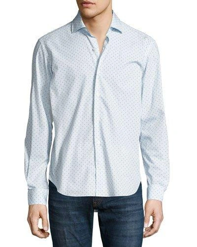Culturata Ferrada Melange Coupe Cotton Shirt, Blue In White