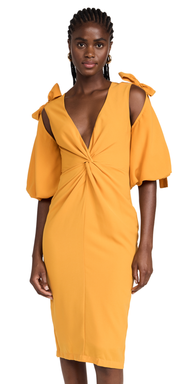 Andrea Iyamah Zuna Puff Sleeve Cut-out Dress In Yellow