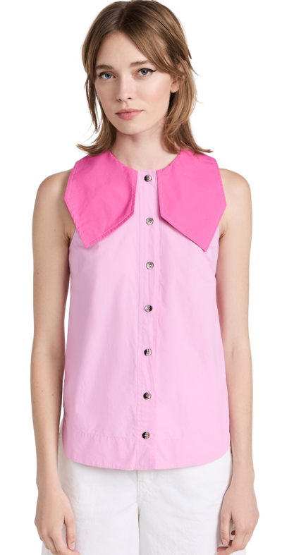 Ganni Block Cotton Poplin Sleeveless Shirt In Pink