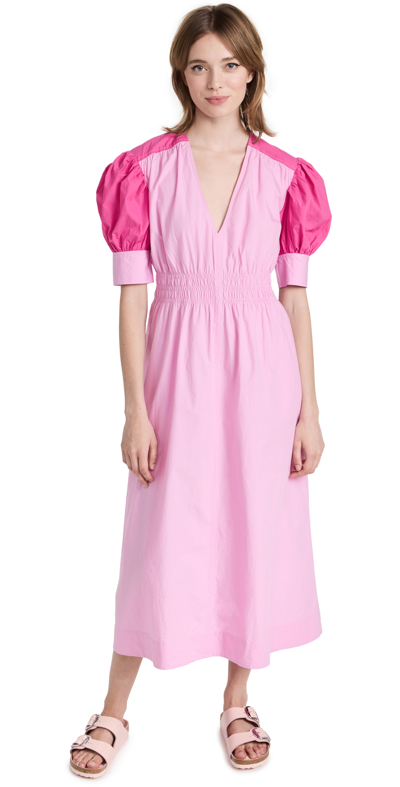 Ganni Pink Panelled Cotton-poplin Midi Dress