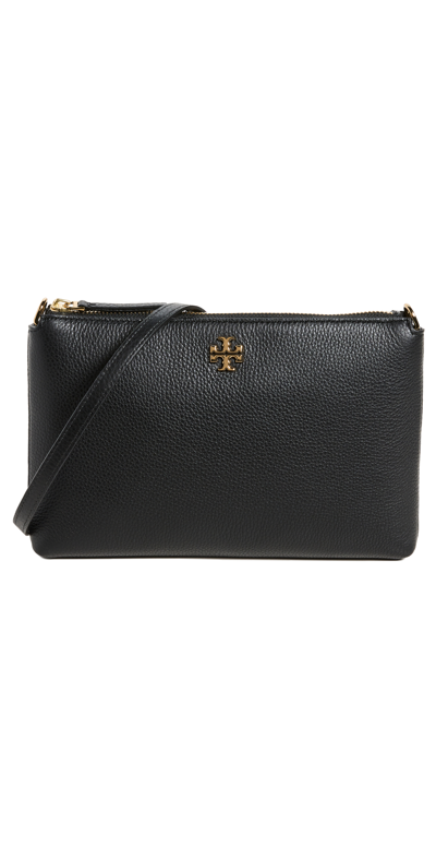 Tory Burch Kira Pebbled Top Zip Crossbody In Black