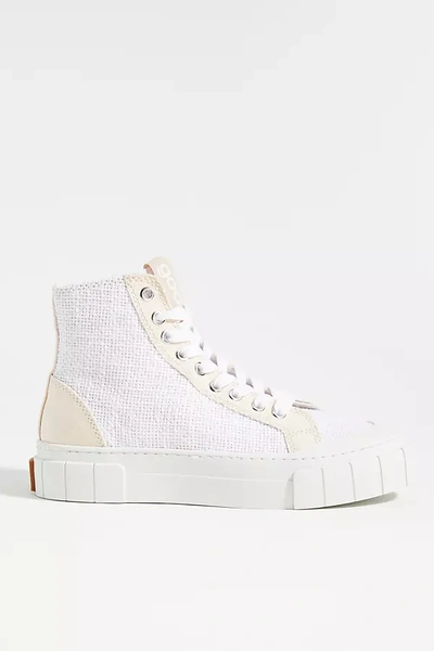 Good News Juice Vegan Leather-paneled Canvas High-top Sneakers In White