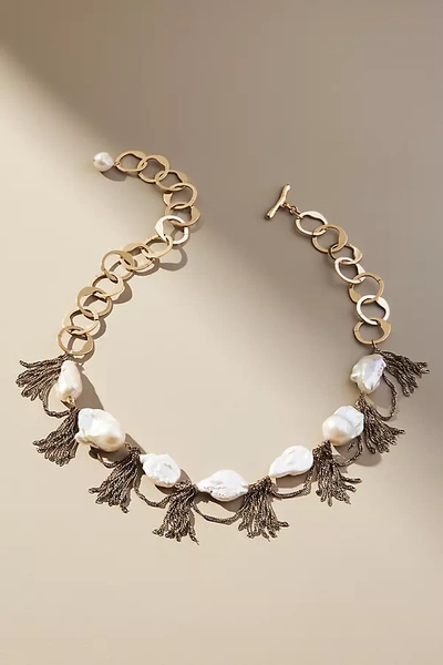 Anthropologie Fringed Pearl Necklace In White