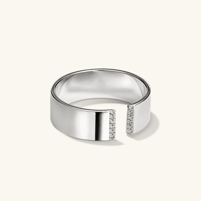 Mejuri Beam Pave Diamond Open Cigar Band White Gold In Silver