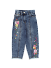 MONNALISA MONNALISA  EMBROIDERED DENIM JEANS