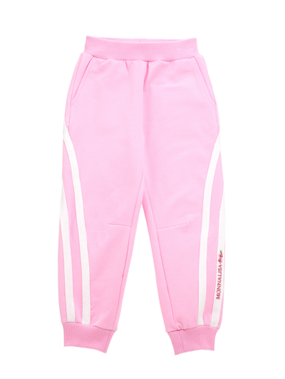 Monnalisa Two-tone Fleece Joggers In Candy Pink + Cream
