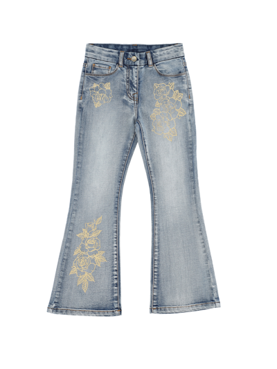 Monnalisa Kids'   Five-pocket Gold Rose Jeans In Stone Bleach