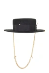 Ruslan Baginskiy Canotier Black Hat In Wool Felt Blend With Logo In Black