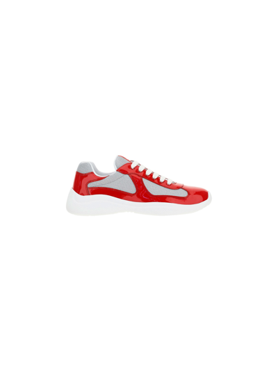 Prada Low Contrasting Panel Sneakers In Red