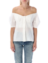 Chloé Balloon Sleeve Off The Shoulder Linen Voile Bustier Top In Milk
