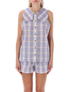 Ganni Seersucker Checked Sleeveless Button-front Shirt In Check Violet