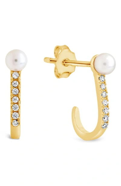 Sterling Forever 14k Over Silver 2mm Pearl Cz Suspender Studs In Gold