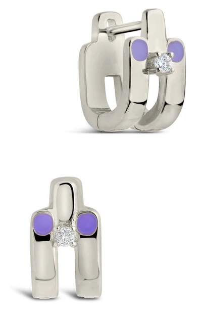 Sterling Forever Rhodium Plated Cz Zella Huggie Hoops In Grey