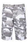 X-ray Men's Belted Twill Piping Cargo Shorts In White Camo