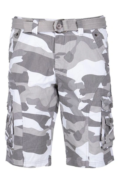 X-ray Men's Belted Twill Piping Cargo Shorts In White Camo