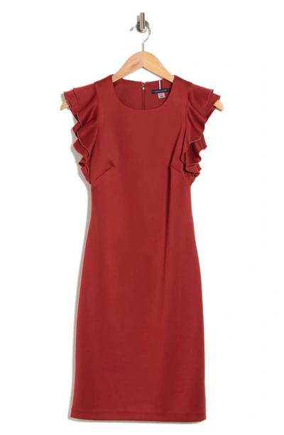 Tommy Hilfiger Flutter Sleeve Sheath Dress In Cinnamon