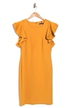 Tommy Hilfiger Flutter Sleeve Sheath Dress In Sunflower