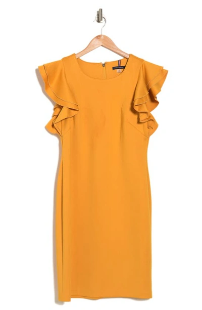 Tommy Hilfiger Flutter Sleeve Sheath Dress In Sunflower