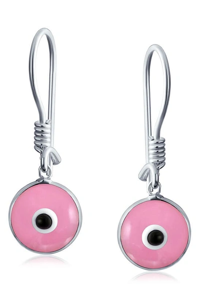 Bling Jewelry Sterling Silver Evil Eye Drop Earrings In Pink