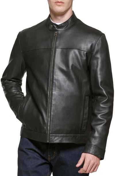 Cole Haan Bonded Leather Moto Jacket In Black