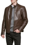 Cole Haan Bonded Leather Moto Jacket In Dark Brown
