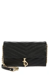 Rebecca Minkoff Edie Quilted Leather Wallet On A Chain In Black W Pave