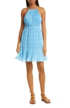 Rebecca Taylor Pleated Voile Short Dress In Cerulean
