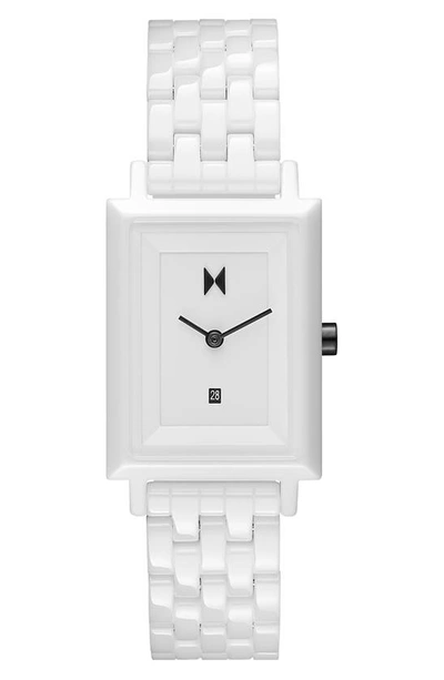 Mvmt Signature Square Ceramic Bracelet Watch, 26mm In White