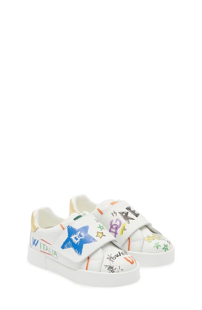 Dolce & Gabbana Kids' Girls Graffiti Print Velcro Trainers In White