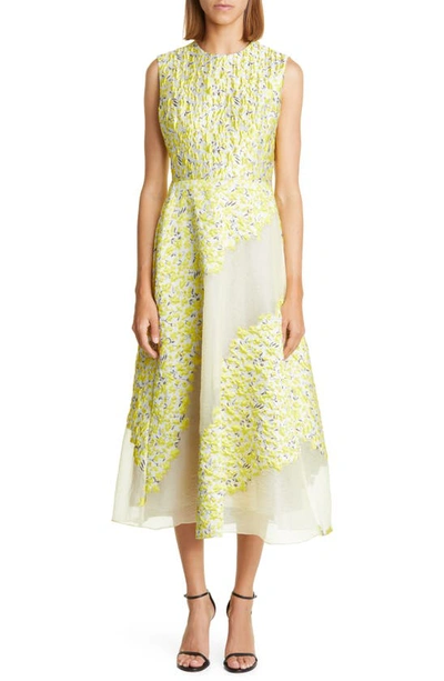 Lela Rose Two-tone Jacquard Cap-sleeve Full Skirt Dress In Citrine |  ModeSens
