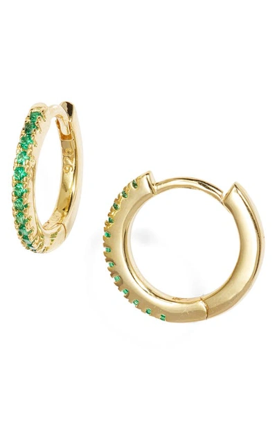 Adinas Jewels Pavé Huggie Earrings In Emerald Green