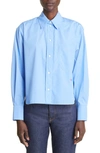 Victoria Beckham Crop Button-up Poplin Shirt In Light Blue